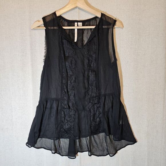 LC Lauren Conrad Black Sheer “Patched & Pieced” Lace Tank Top Whimsygoth Medium - Picture 1 of 11